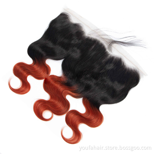 Human Hair 130% Density Ombre 1b 350/99J Swiss Lace Frontal Body Wave Brazilian Virgin Hair HD Lace Front for Black Women